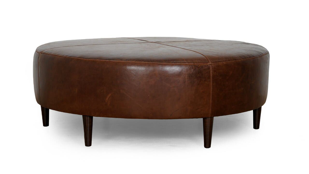 Custom Round Ottoman For Sale | Circular Leather Ottoman Within Walnut Round Ottomans (View 8 of 15)