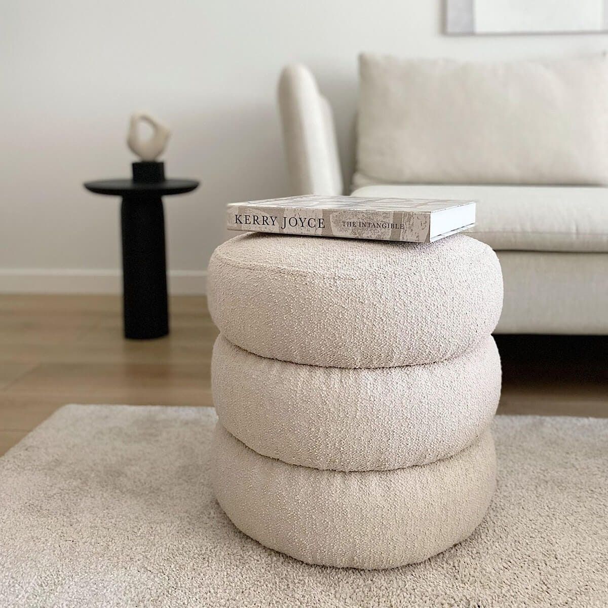 Cylinder Boucle Ottoman Pouf Modern Coffee Table Comfy – Etsy Inside Upholstery Soft Silver Ottomans (View 6 of 15)