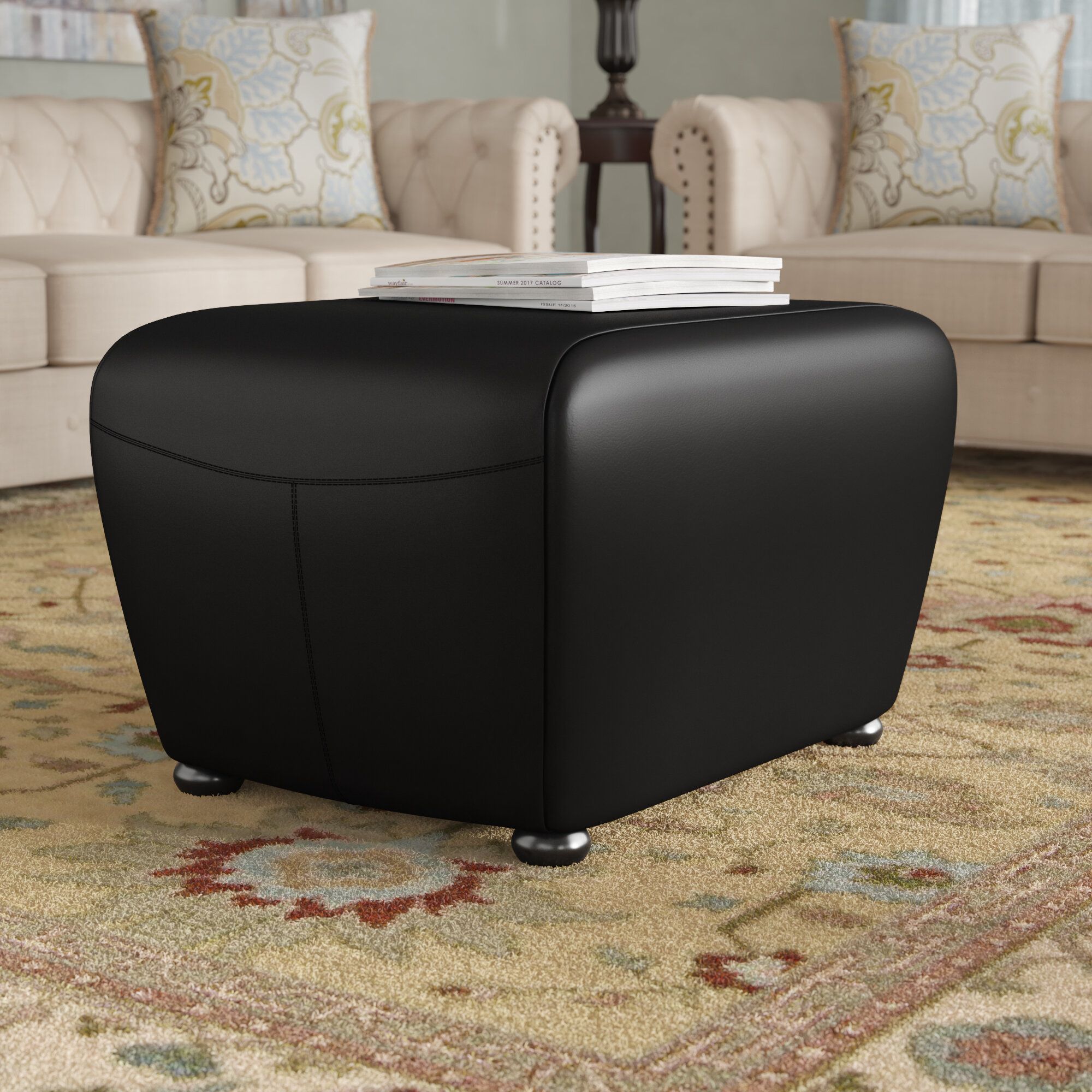 Darby Home Co Madeleine Vegan Leather Ottoman & Reviews – Wayfair Canada Throughout Black Leather Wrapped Ottomans (View 11 of 15)