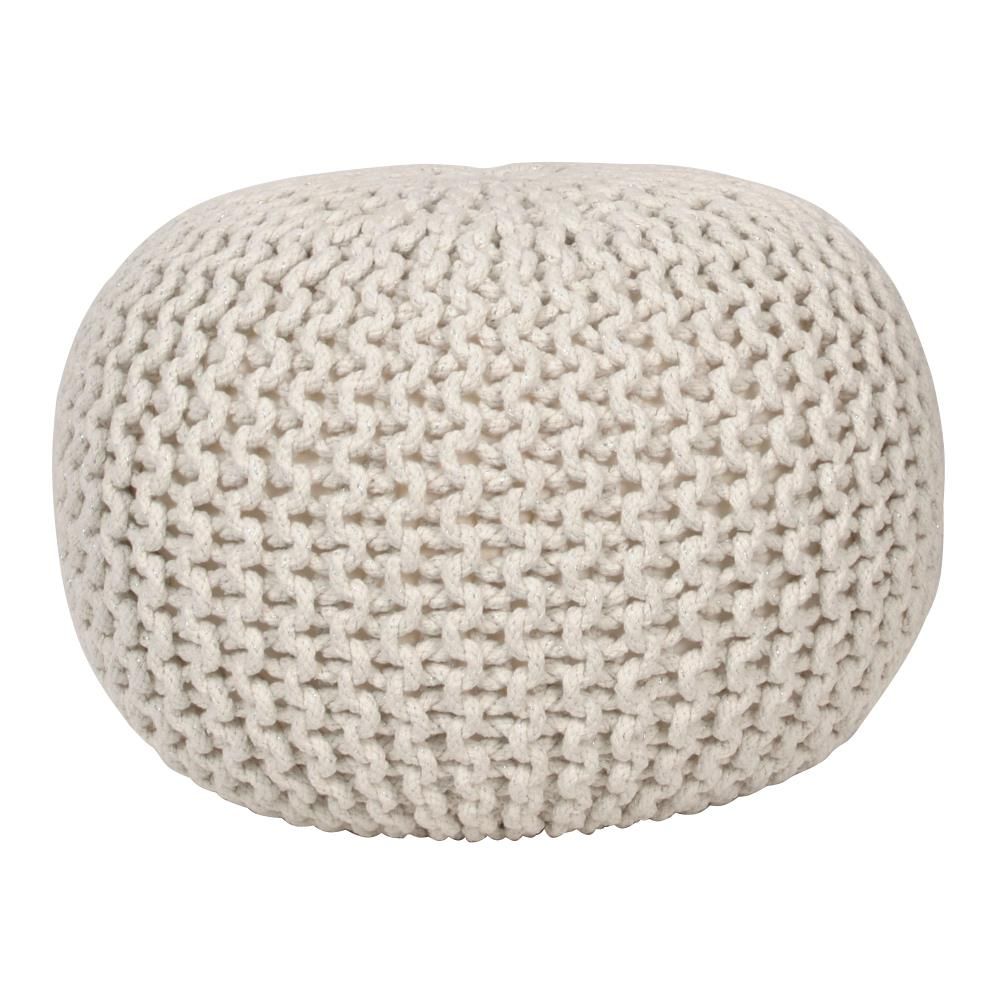 Decor Therapy Casual Off White Pouf Ottoman In The Ottomans & Poufs  Department At Lowes Pertaining To Off White Ottomans (View 1 of 15)
