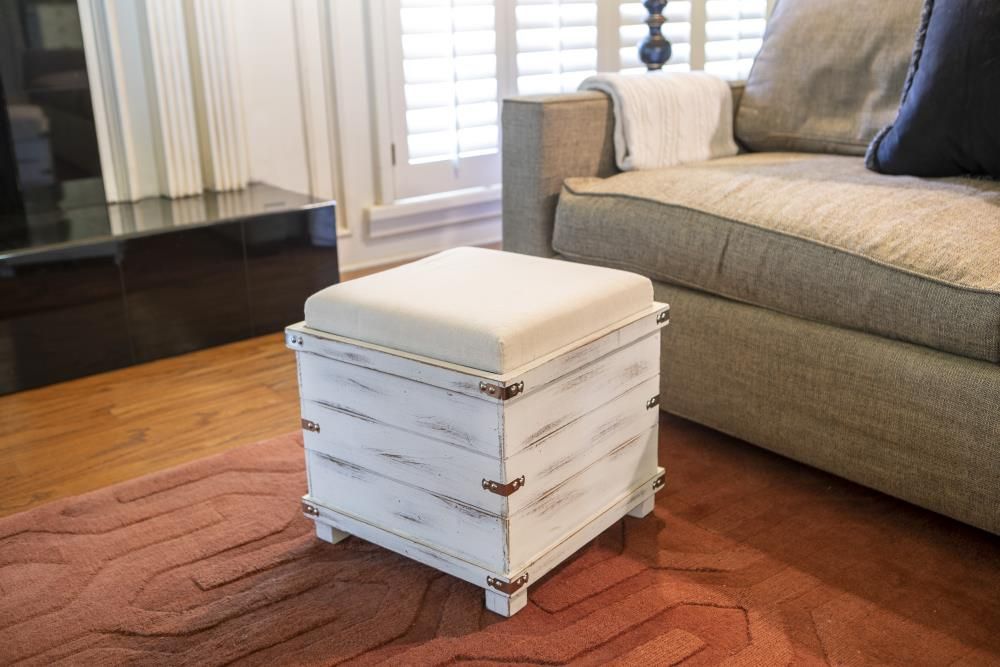 Decor Therapy Farmhouse Whitewash, Natural Storage Ottoman In The Ottomans  & Poufs Department At Lowes With White Wash Ottomans (View 6 of 15)