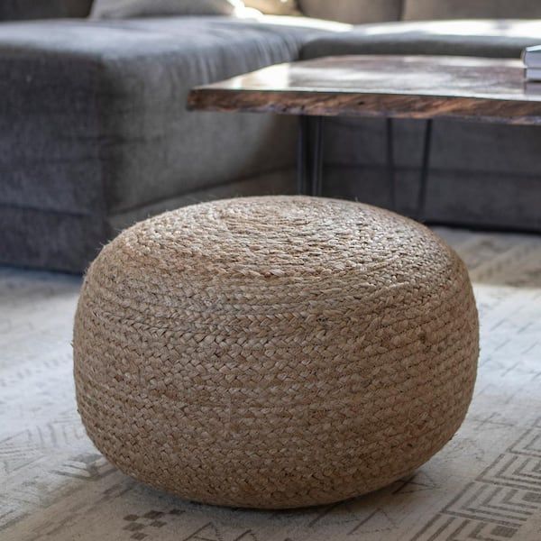 Decor Therapy Pouf Natural Woven Ottoman Fr7466 – The Home Depot In Natural Ottomans (View 1 of 15)