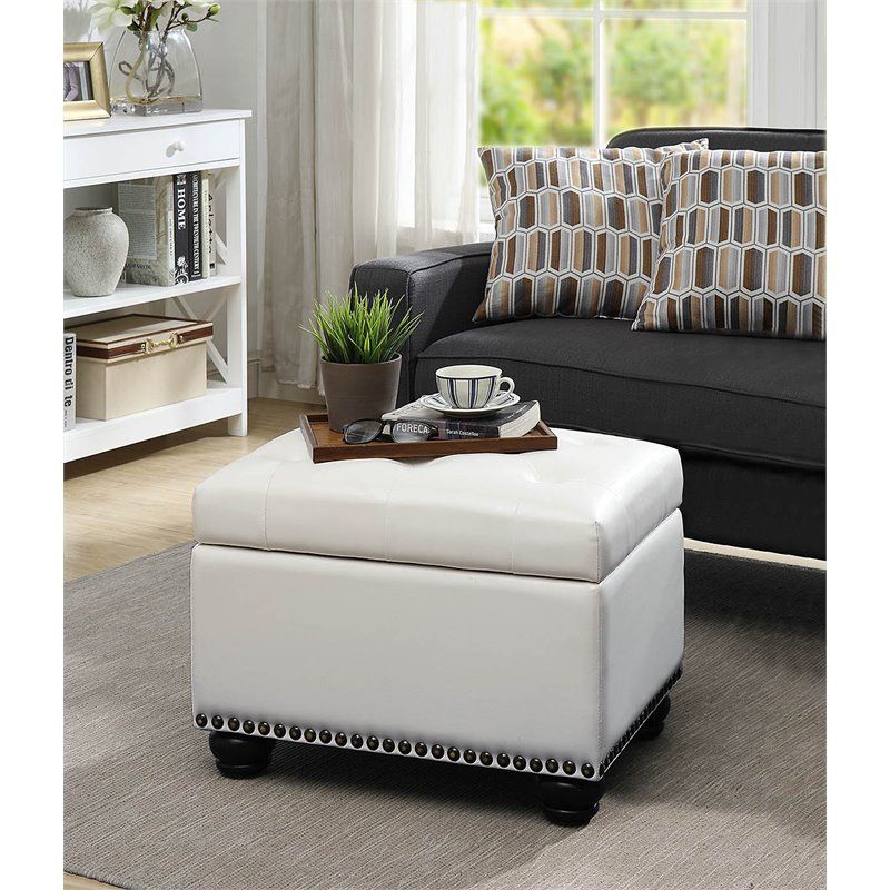 Designs4comfort 5th Avenue Storage Ottoman In Ivory White Faux Leather  Fabric | Bushfurniturecollection With Regard To Ivory Faux Leather Ottomans (View 1 of 15)