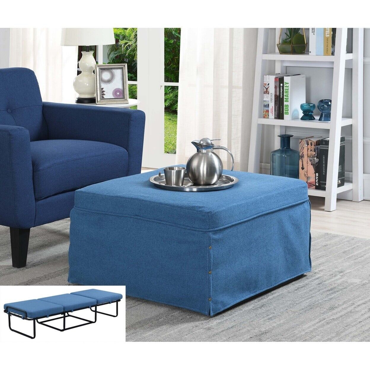 Designs4comfort Folding Bed Ottoman , Soft Blue Fabric 95285425273 | Ebay In Blue Folding Bed Ottomans (View 9 of 15)
