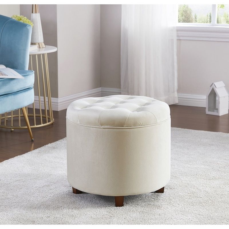Donovan Tufted Round Storage Ottoman – On Sale – Overstock – 31797107 Inside Ottomans With Stool (View 15 of 15)