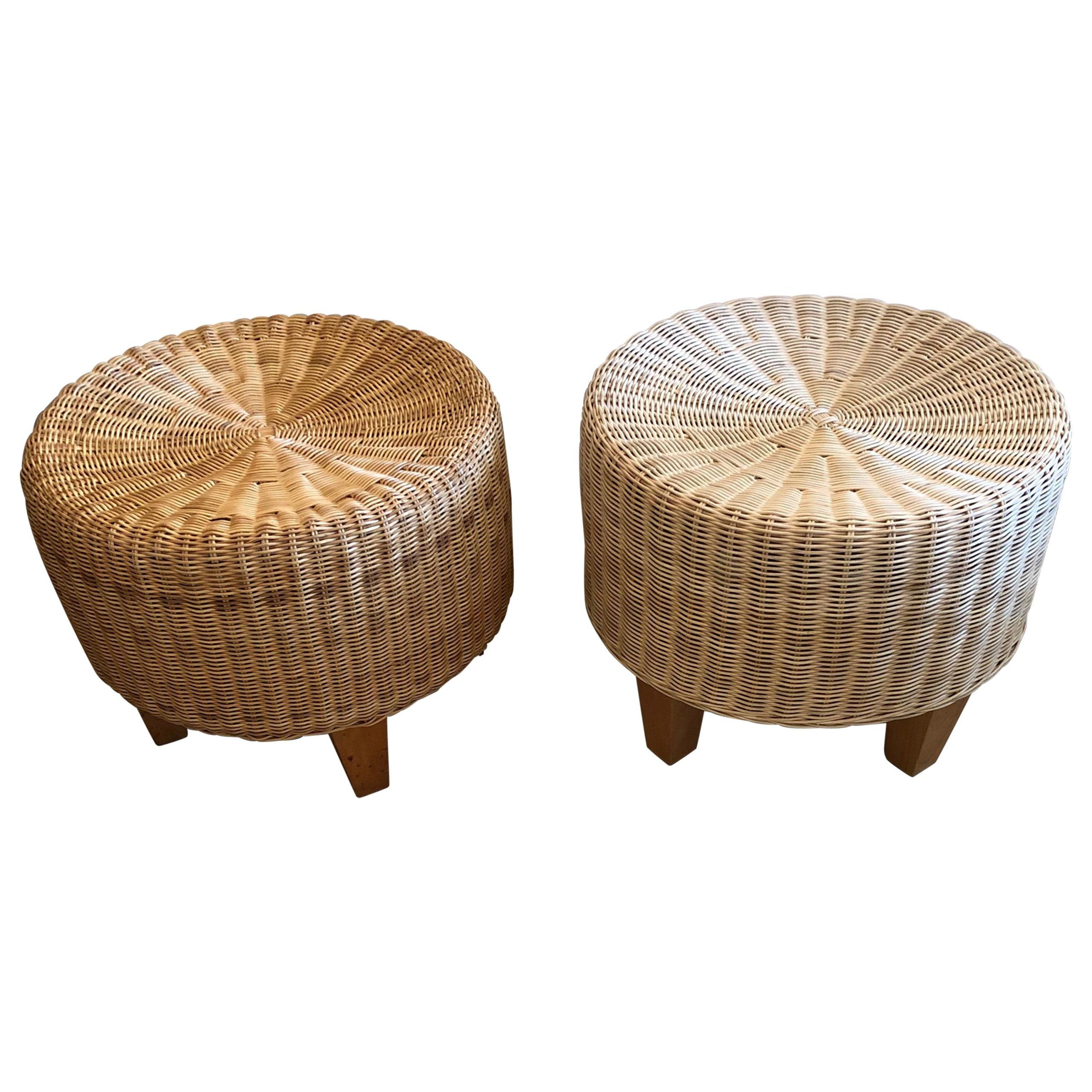East Hampton Pair Of Woven Rattan Round Ottomans At 1stdibs Intended For Rattan Ottomans (View 6 of 15)