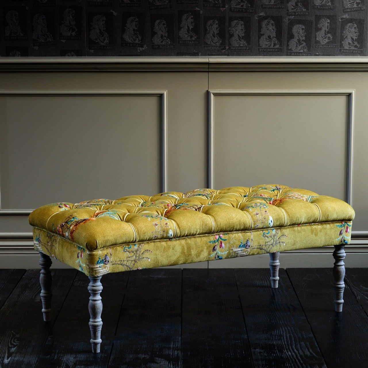 Edward Ottoman Tufted Bench – Chinoiserie Velvet – Ottomans – Furniture –  Products Throughout Velvet Ottomans (View 14 of 15)