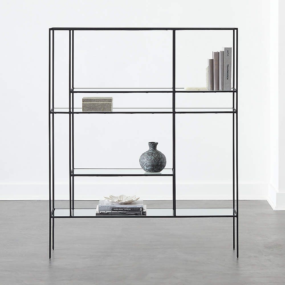 Euclidean Black Etagere | Cb2 With Textured Black Bookcases (View 14 of 15)