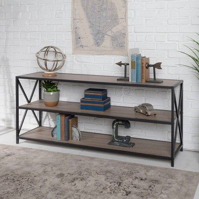 Excellent Quality And Fashionable – Modern Farmhouse X Frame Metal And Wood  Media Bookshelf – Saracina Home Barnwood Pertaining To X Frame Metal Bookcases (View 11 of 15)