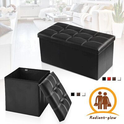 Faux Leather Ottoman Pouffe Large Storage Box Foot Stools 1&2 Seater Bench  Seat | Ebay Throughout Black Faux Leather Ottomans (View 9 of 15)