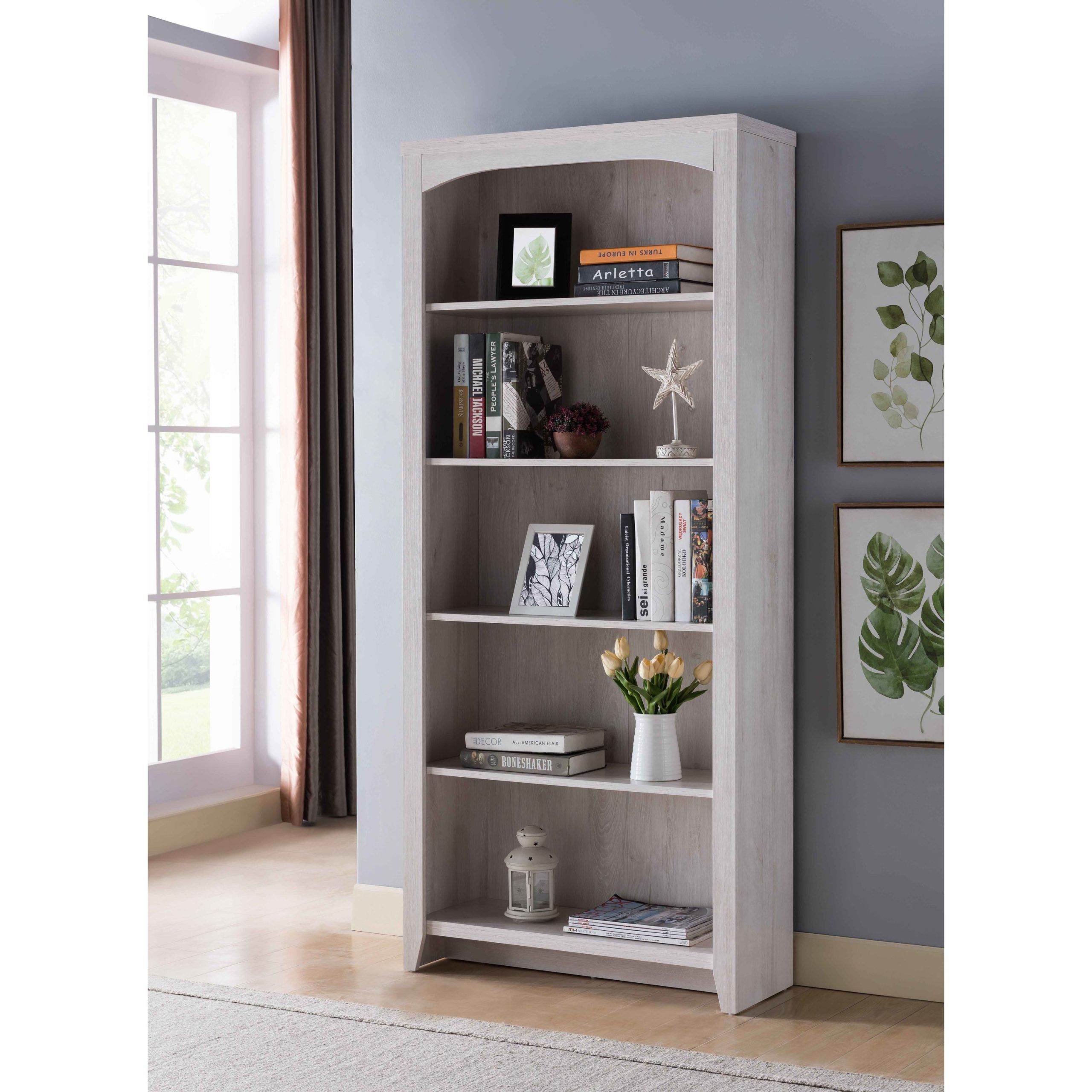 Fc Design White Oak Mdf 5 Shelf Bookcase (31.5 In W X 71 In H X  (View 11 of 15)