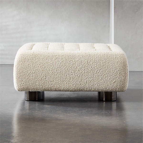 Fells Boucle Large Tufted Ottoman | Cb2 Canada Inside Boucle Ottomans (View 4 of 15)