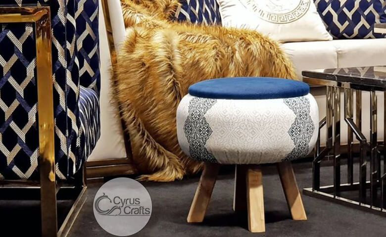 Footstool Ottoman Handmade With Optional Colors For Sale With Regard To Ivory And Blue Ottomans (View 12 of 15)