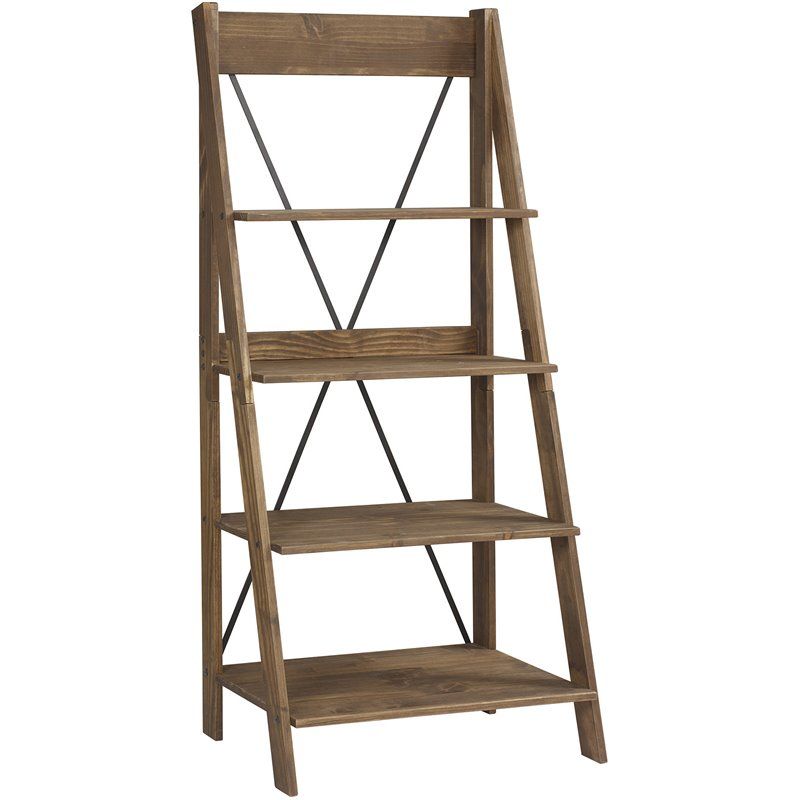 Frankie 68" Solid Wood Ladder Bookcase With 4 Fixed Shelves In Brown –  Walmart With Regard To 68 Inch Bookcases (View 7 of 15)
