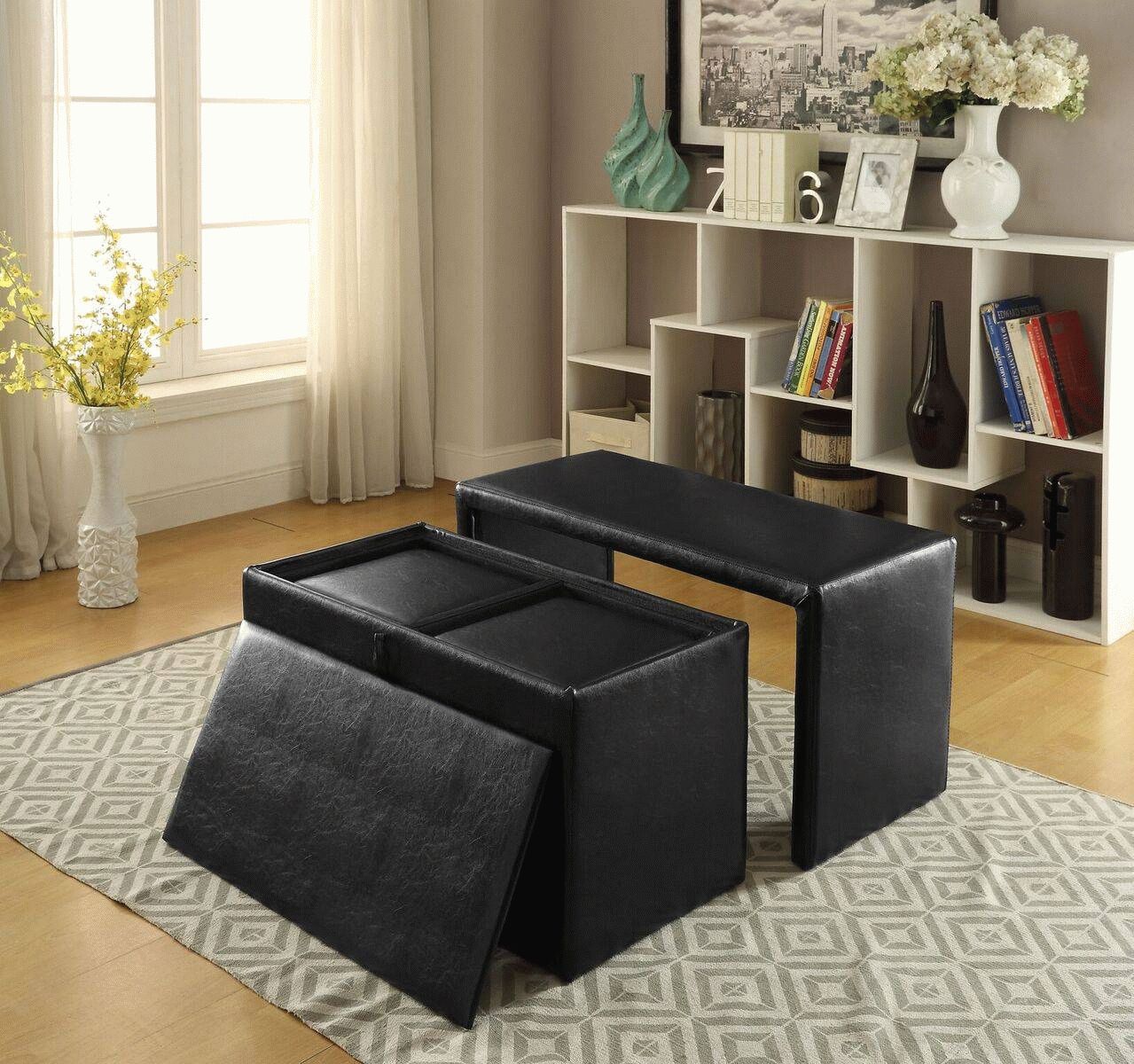 Furniture Of America Hidalgo Contemporary 4 Piece Nesting Bench And Ottoman  Set In Dark Brown – Enitial Lab Idf Bn6196db Regarding Nesting Ottomans Set Of  (View 15 of 15)