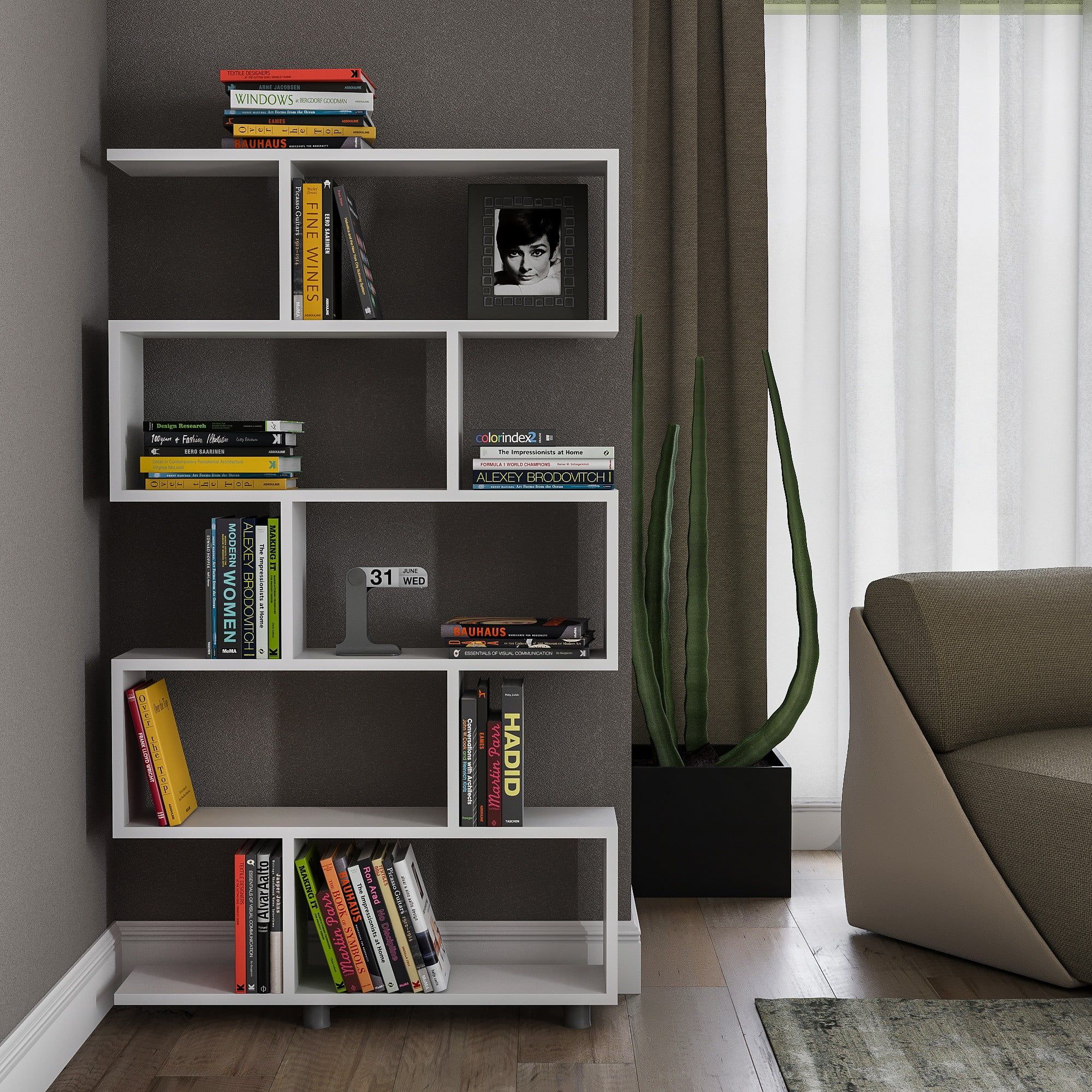 Geometric Bookcase With 10 Shelves, White Finish Contemporary Bookshelf –  Walmart With Geometric Bookcases (View 6 of 15)
