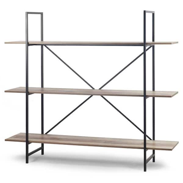 Glamour Home August 56 In. Light Brown Weathered Oak 3   Shelf Modern  Etagere Bookcase With Metal Frame Ghdsv 1456 – The Home Depot In Weathered Steel Bookcases (Photo 14 of 15)