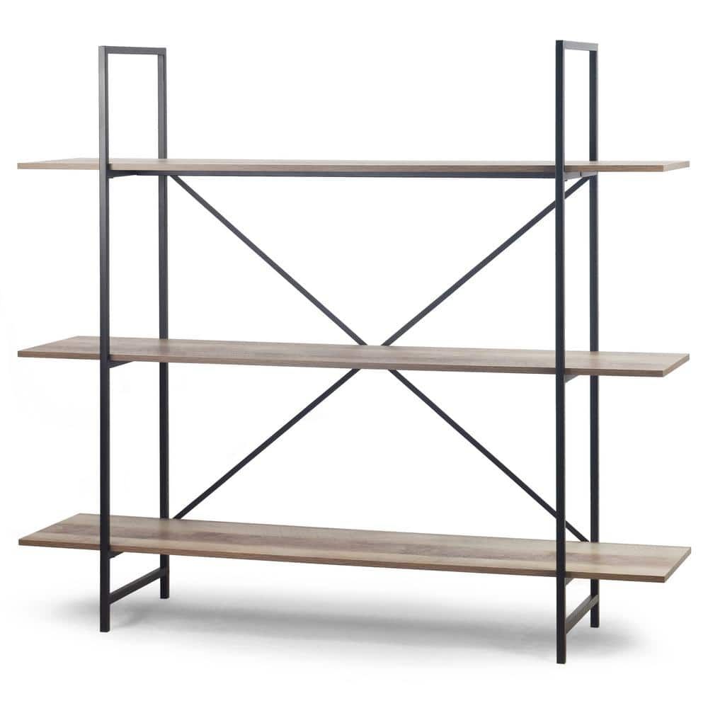 Glamour Home August 56 In. Light Brown Weathered Oak 3   Shelf Modern  Etagere Bookcase With Metal Frame Ghdsv 1456 – The Home Depot Inside Weathered Steel Bookcases (Photo 13 of 15)