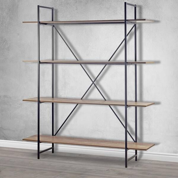 Glamour Home August 75.5 In. Light Brown Weathered Oak Particle Board 4    Shelf Modern Etagere Bookcase With Metal Frame Ghdsv 1455 – The Home Depot With Weathered Steel Bookcases (Photo 15 of 15)