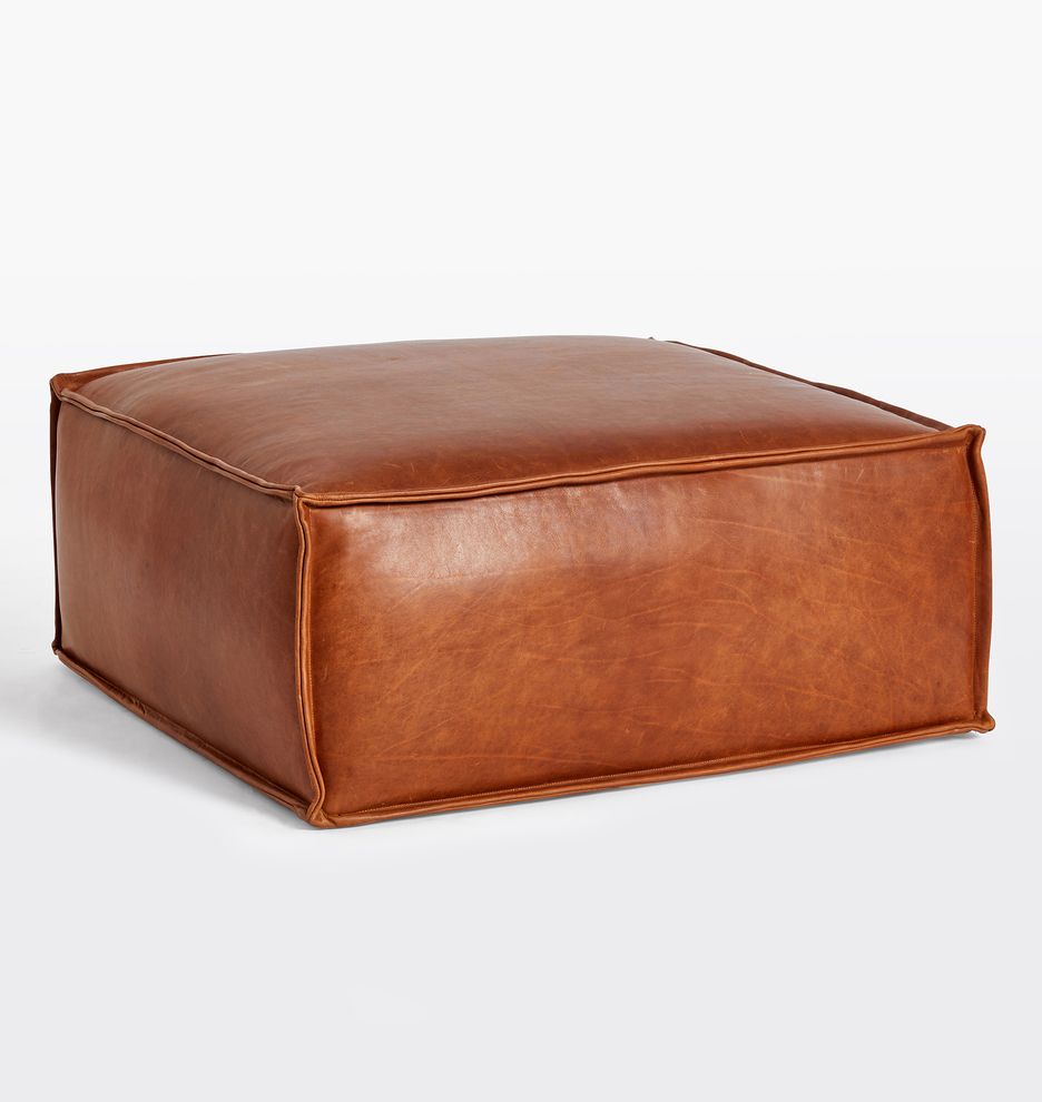 Grant 36" Square Leather Ottoman | Rejuvenation Pertaining To Square Ottomans (View 5 of 15)