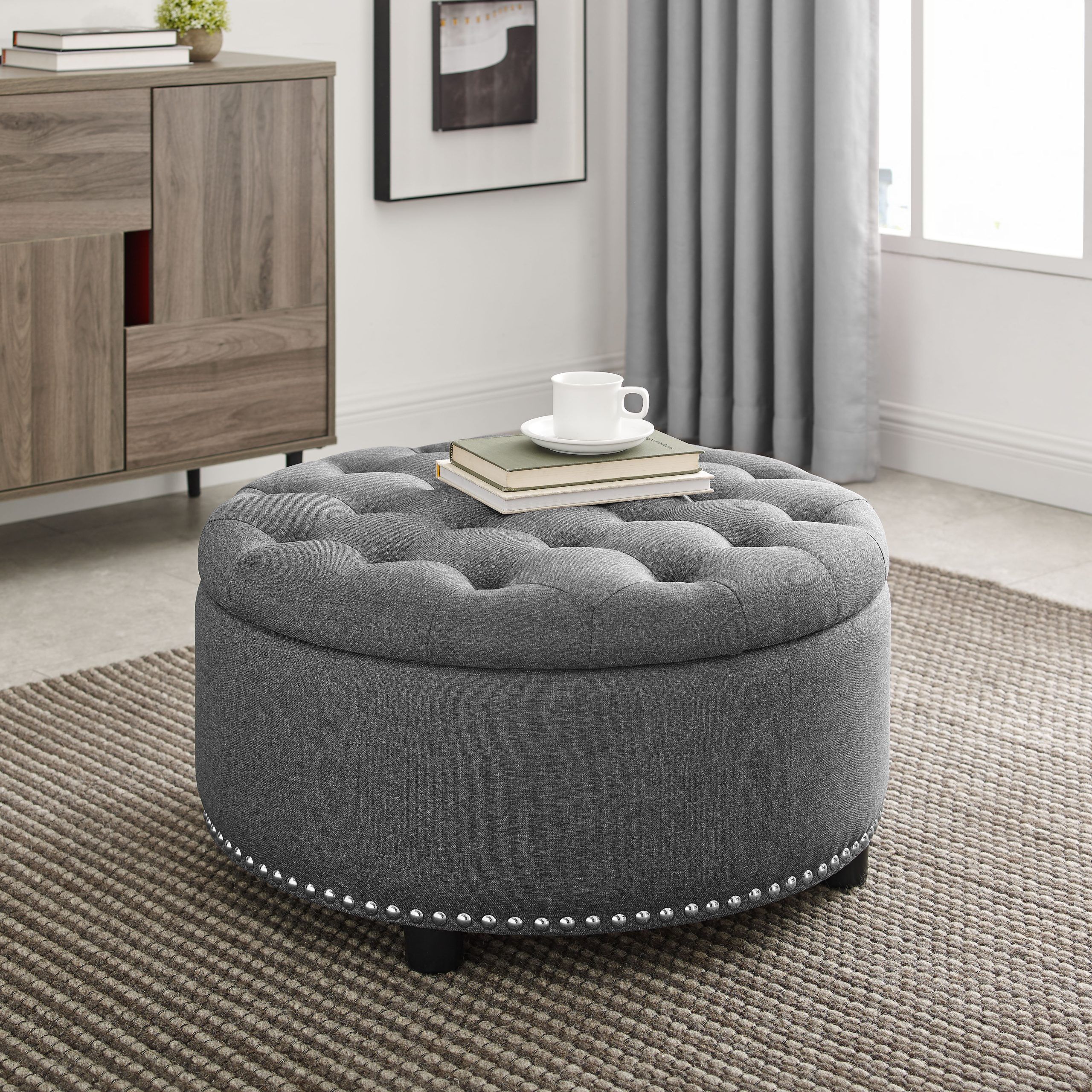 Gray Round Tufted Ottoman Sale, Save 54% (View 6 of 15)