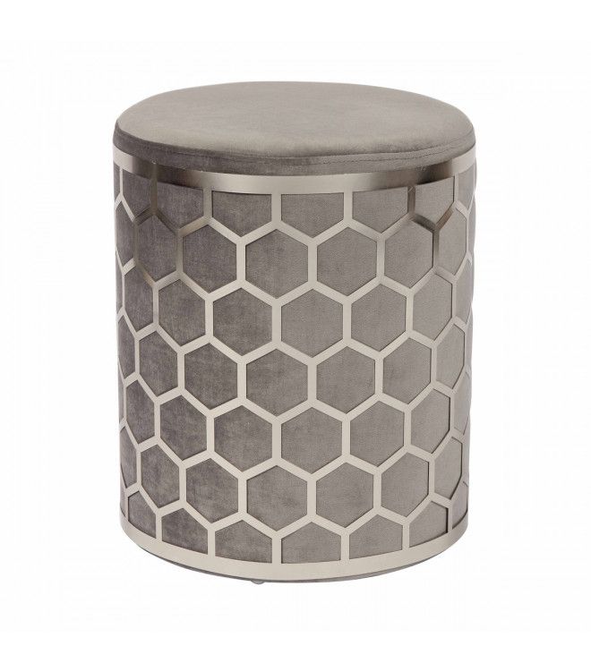 Grey Velvet Round Footstool Ottoman In Silver Metal Ornate Cage Throughout Ottomans With Caged Metal Base (View 4 of 15)