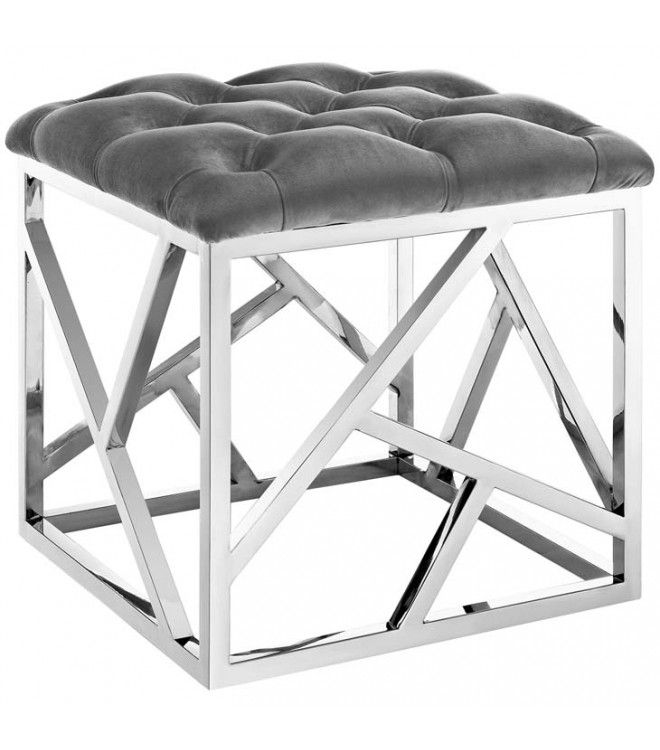 Grey Velvet & Silver Ottoman Footstool Geometric Throughout Geometric Gray Ottomans (View 6 of 15)