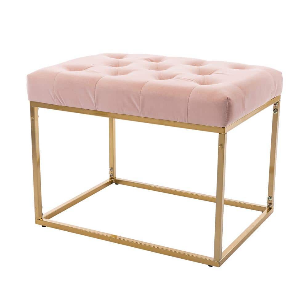 Gzmr Pink Tufted Ottoman With Metal Frame Gzwf880229 – The Home Depot With Ottomans With Titanium Frame (View 3 of 15)
