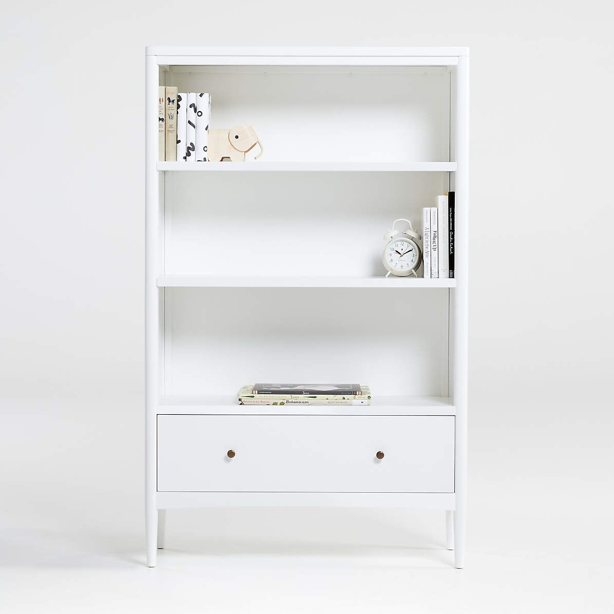 Hampshire Tall White Wood 3 Shelf Kids Bookcase With Drawer + Reviews |  Crate & Kids For Bookcases With Drawer (View 13 of 15)