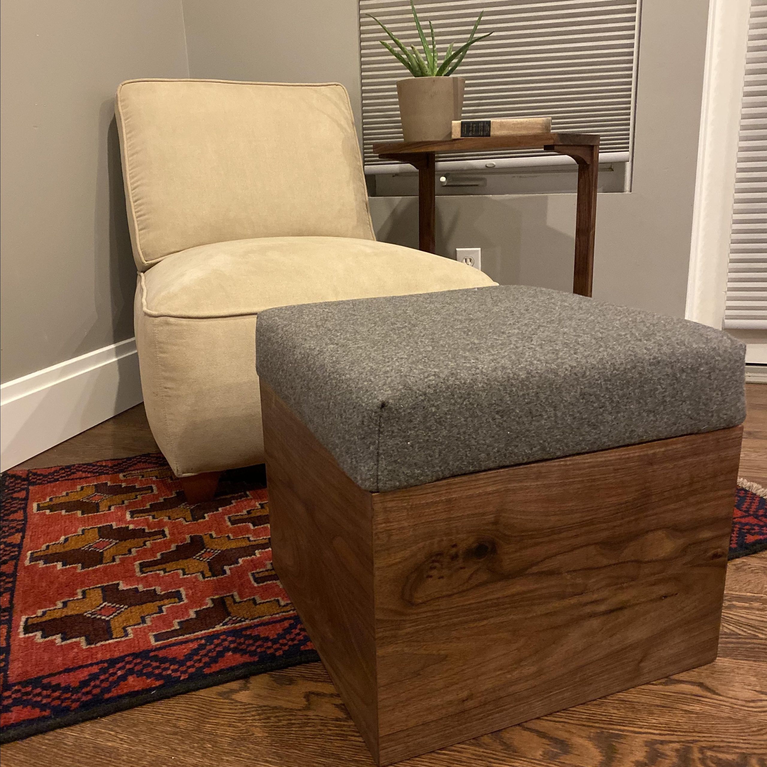 Hand Made Handmade Solid Walnut Upholstered Ottoman Bench With Vintage Us  Military Wool Blanket Cushionflannel & Sawdust | Custommade Pertaining To Ottomans With Walnut Wooden Base (View 1 of 15)