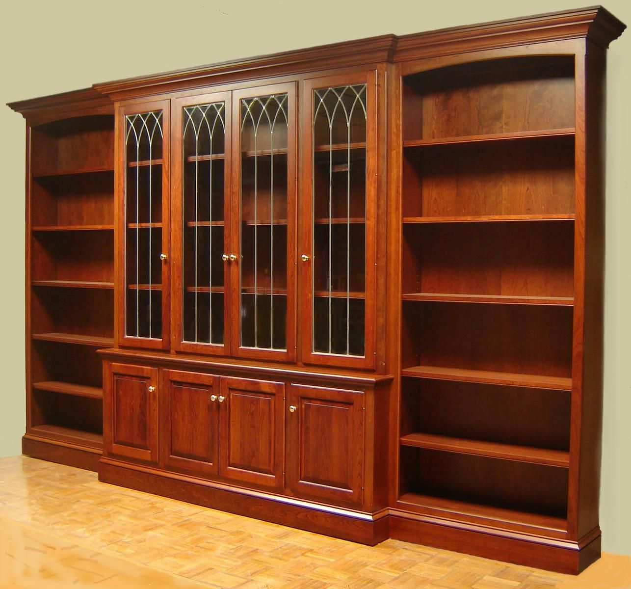 Handmade Cherry Bookcase With Leaded Glass Doors And Open Side Bookcases Odhner & Odhner Fine Woodworking Inc (View 5 of 15)