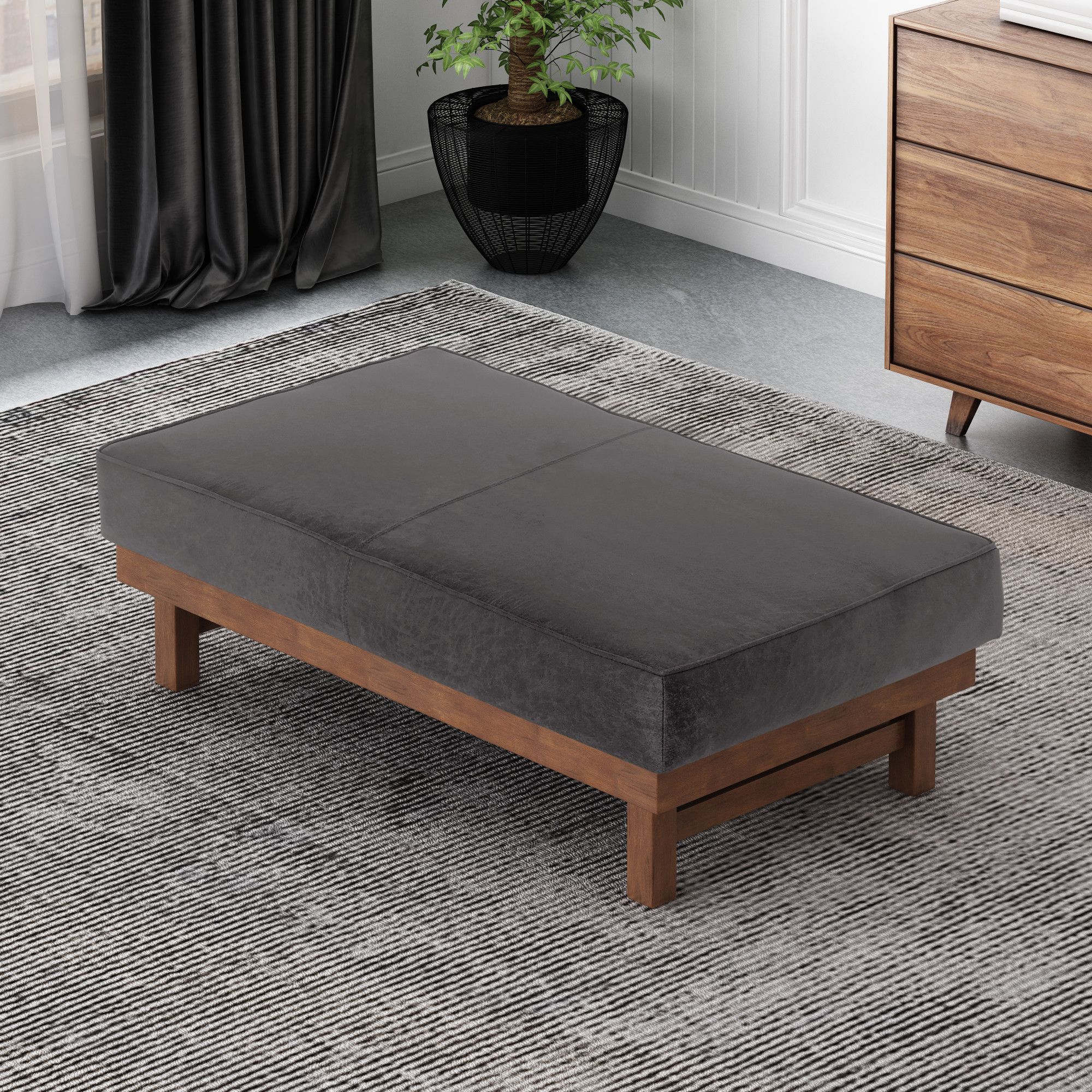 Hillman Modern Microfiber Cocktail Ottoman With Wood Frame, Slate And Walnut  In Slate/walnutnoble House Regarding Ottomans With Walnut Wooden Base (View 4 of 15)