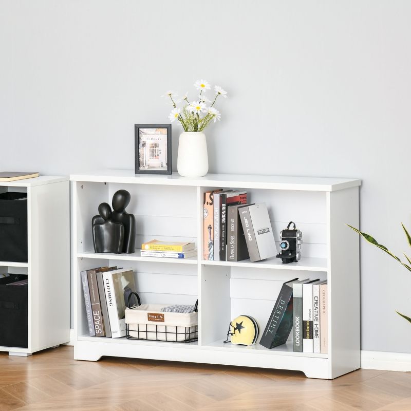 Homcom Simple Modern 4 Compartment Low Bookcase 2 Tier W/ Moving Shelves  Cube Display Storage Unit Home Office Living Room Furniture White | Aosom Uk Regarding 2 Tier Bookcases (View 14 of 15)