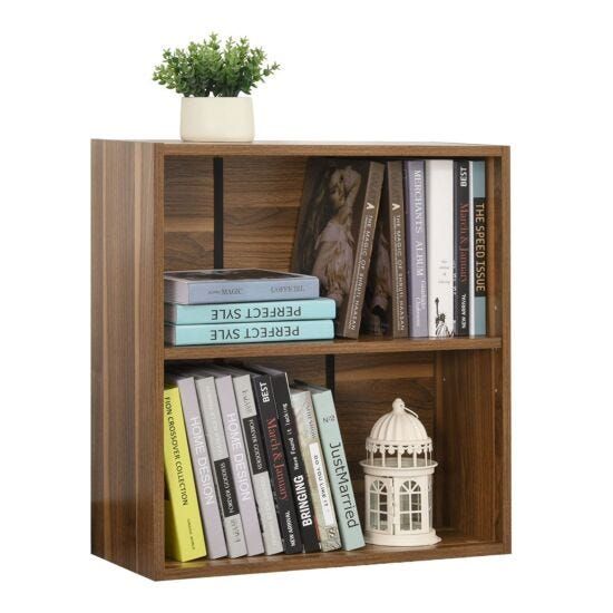 Homcom Small 2 Shelf Bookcase Storage Walnut Effect | Robert Dyas With Walnut 2 Tier Bookcases (View 15 of 15)