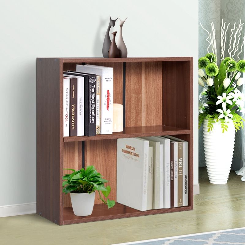Homcom Wood Small Bookshelf 2 Tier Storage Unit Simple Design Home Office Furniture  Walnut | Aosom Canada Inside Walnut 2 Tier Bookcases (View 12 of 15)