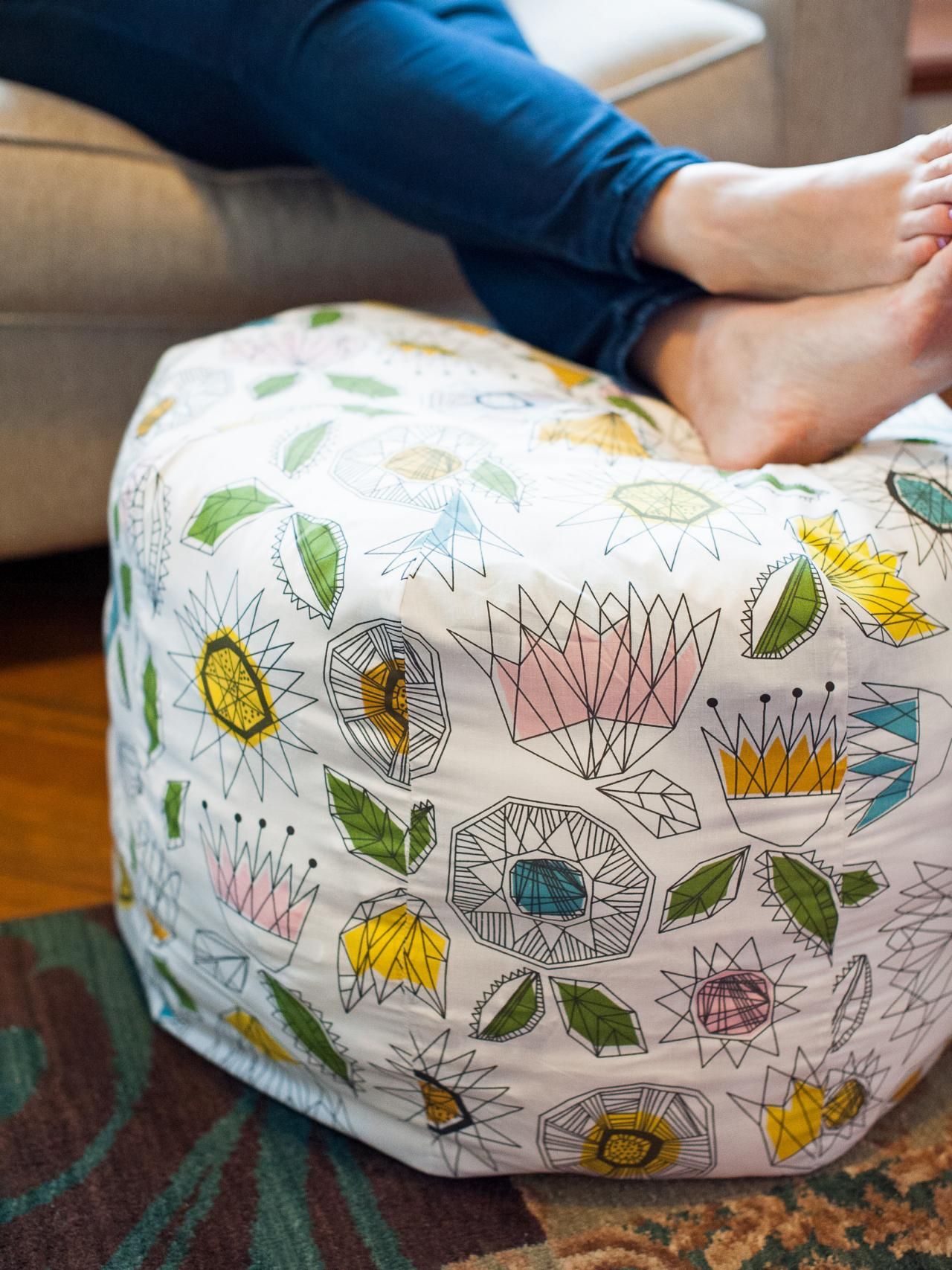 How To Make A Fabric Pouf Ottoman | Hgtv For Fabric Upholstered Ottomans (View 12 of 15)