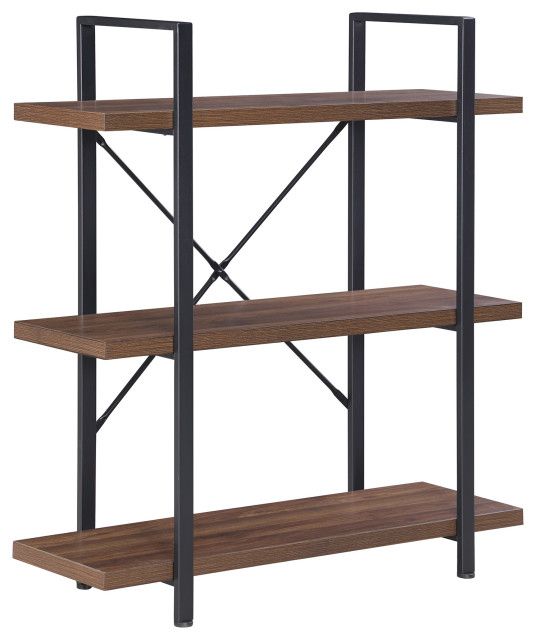 Industrial Bookcase Open Etagere Book Shelf Metal/wood – Industrial –  Bookcases  Onebigoutlet | Houzz Intended For Dark Walnut Bookcases (View 14 of 15)