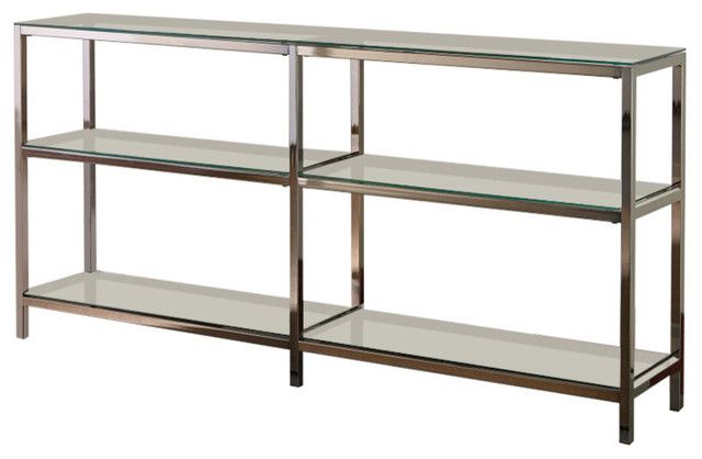 Industrial Metal Bookcase With Glass Shelves, Silver – Contemporary –  Bookcases  Benzara, Woodland Imprts, The Urban Port | Houzz Inside Stainless Steel Bookcases (View 9 of 15)