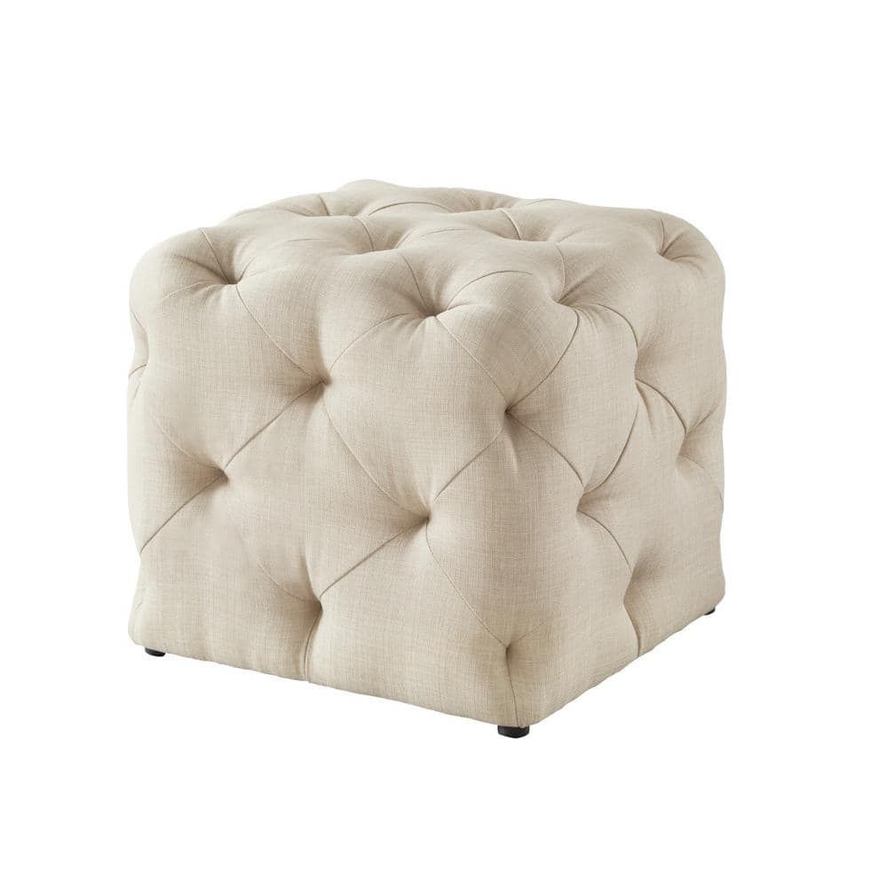 Inspired Home Genevieve Beige Cube Tufted Upholstered Linen Ottoman  On84 03be Hd – The Home Depot Inside Solid Linen Cube Ottomans (View 2 of 15)