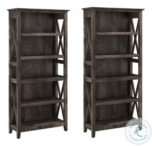 Key West Dark Gray Hickory 2 Piece Bookcase Set From Bush Furniture |  Coleman Furniture Within Dark Brushed Pewter Bookcases (View 13 of 15)