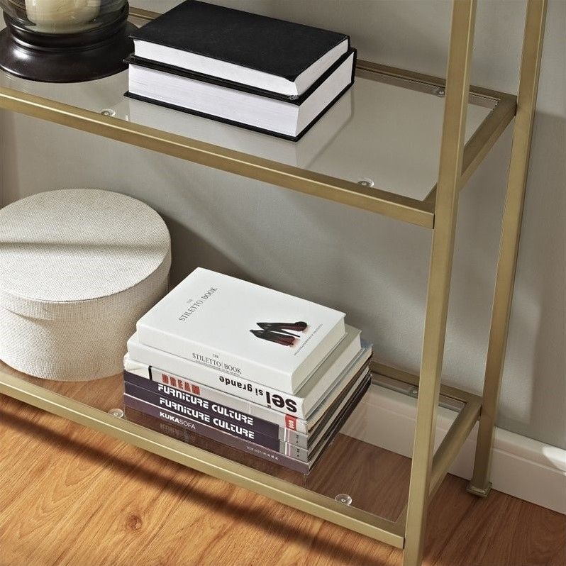 Kingfisher Lane Glass Bookcase In Antique Gold – Walmart In Antique Gold Bookcases (View 11 of 15)