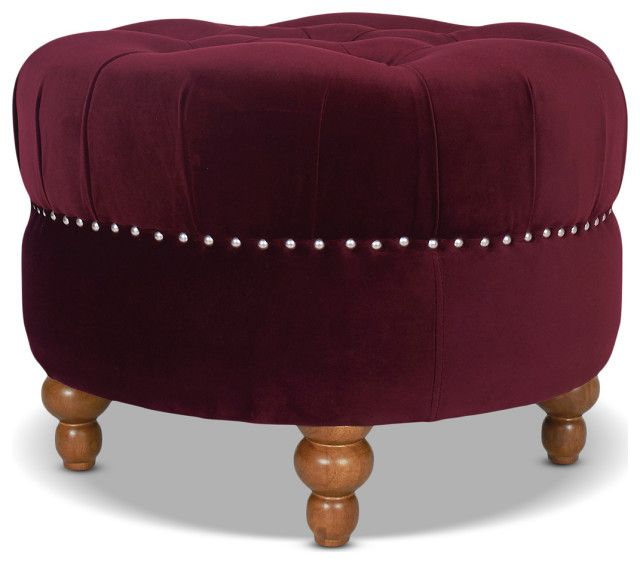 La Rosa Tufted Ottoman, Burgundy Velvet – Traditional – Footstools And  Ottomans  Jennifer Taylor Home | Houzz Pertaining To Burgundy Ottomans (View 2 of 15)