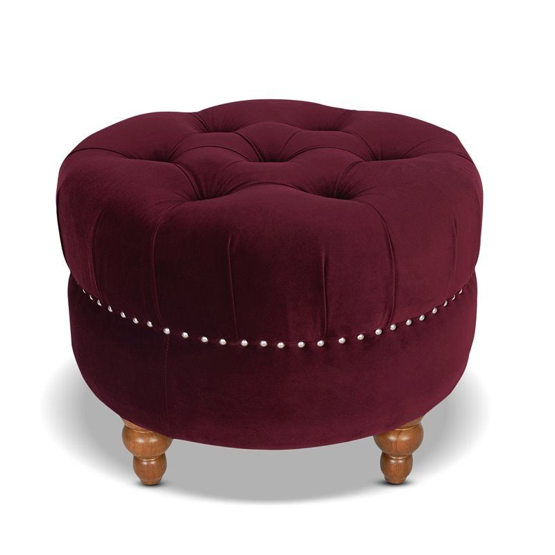 La Rosa Victorian Tufted Round Ottoman Burgundy | Cymax Business In Burgundy Ottomans (View 5 of 15)