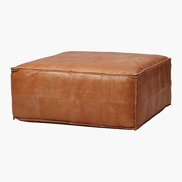 Large Hand Stitched Brown Leather Ottoman Pouf + Reviews | Cb2 With Brown Leather Ottomans (View 3 of 15)
