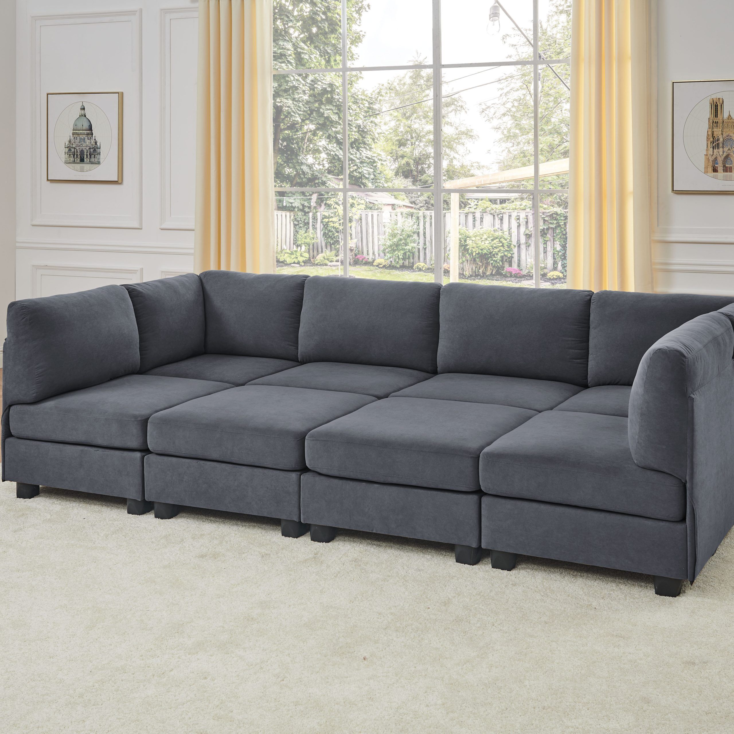 Latitude Run® Dawnelle 120" Wide Symmetrical Modular Sectional With Ottoman  & Reviews | Wayfair For Beige Thomas Ottomans (View 14 of 15)