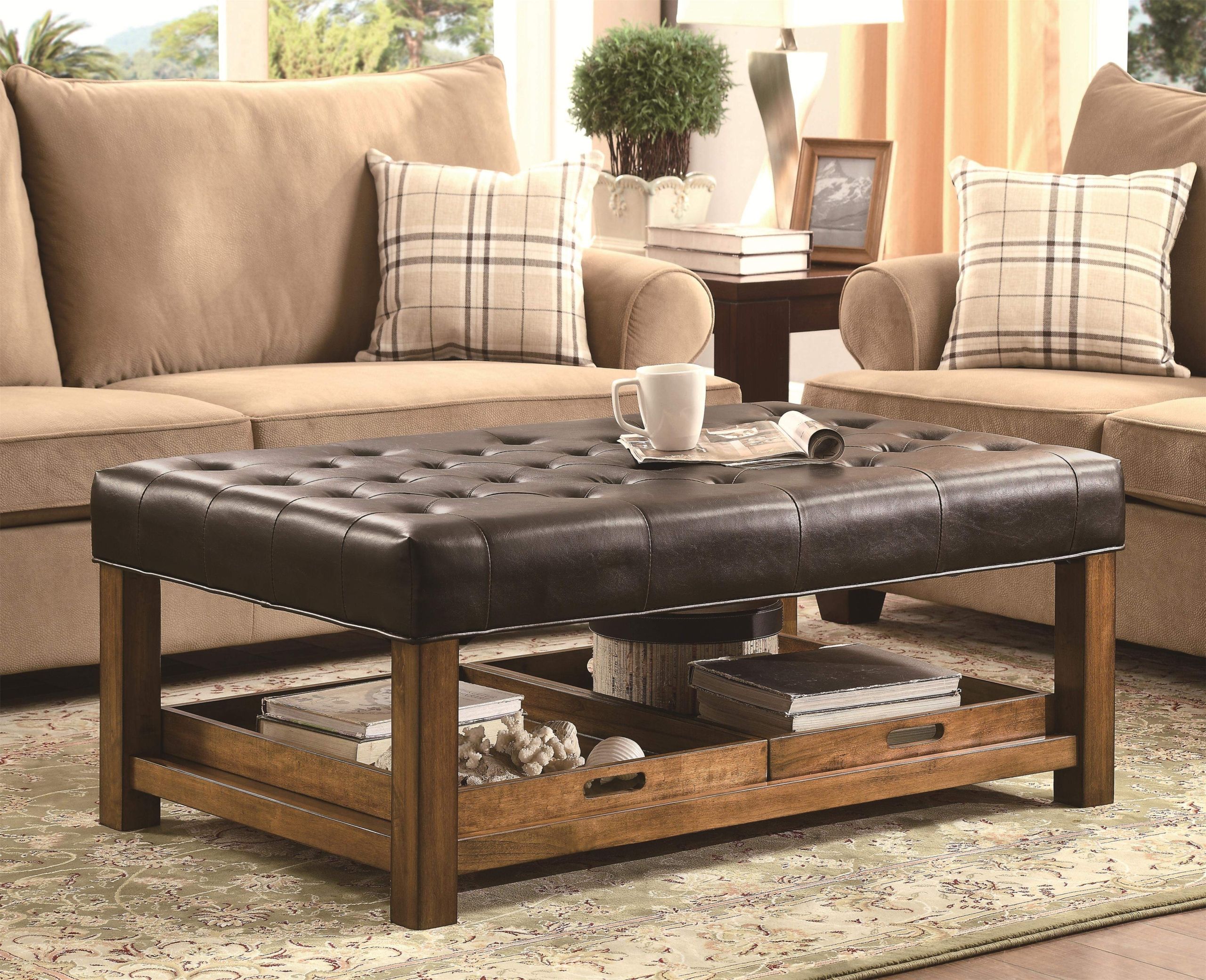 Leather Tufted Ottoman Coffee Table – Ideas On Foter Intended For Brown Leather Ottomans (View 15 of 15)