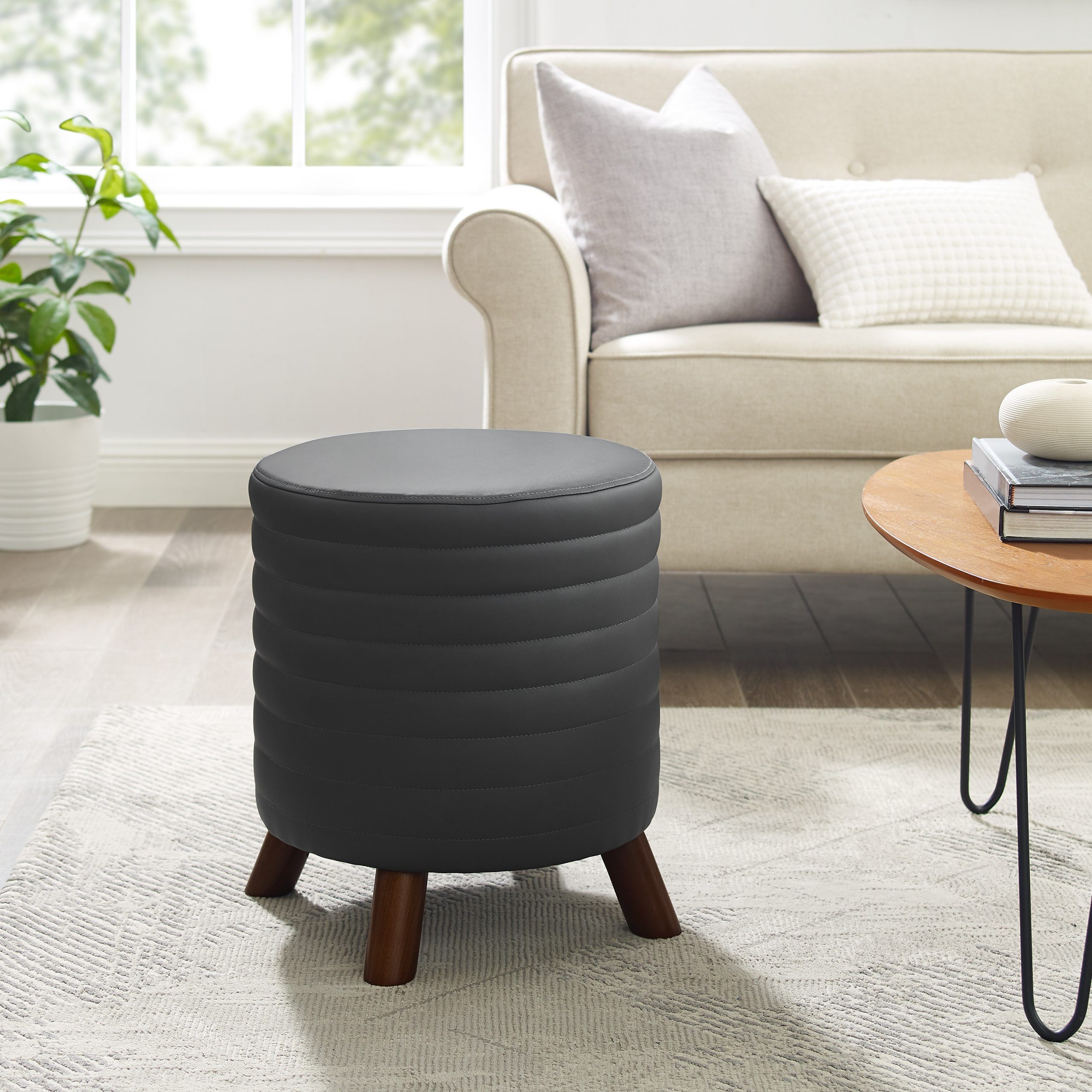 Linon Hollendale Round Accent Stool Ottoman,  (View 12 of 15)