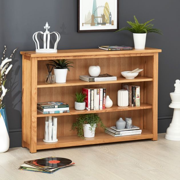 London Oak Low Wide 2 Shelf Bookcase | The Furniture Market With Low Bookcases (View 12 of 15)