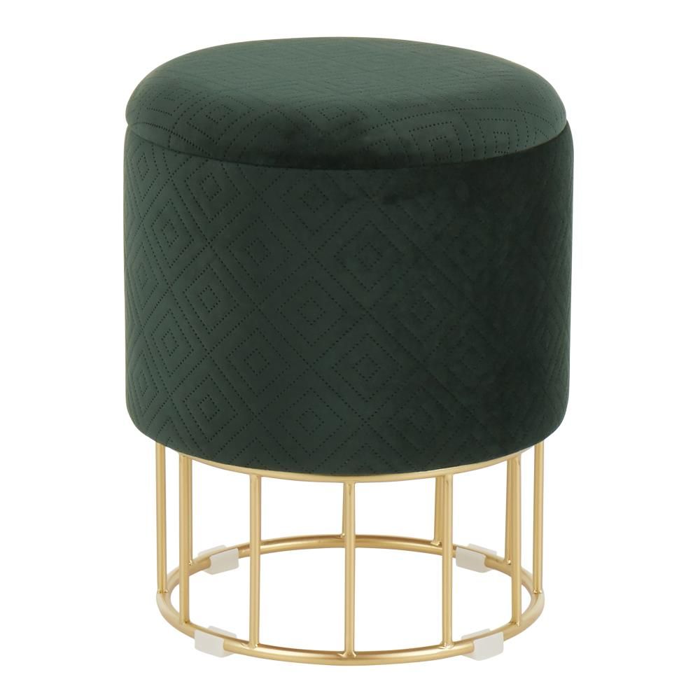 Lumisource Canary Glam Gold Metal, Green Velvet Velvet Round Storage Ottoman  In The Ottomans & Poufs Department At Lowes For Ottomans With Caged Metal Base (View 6 of 15)