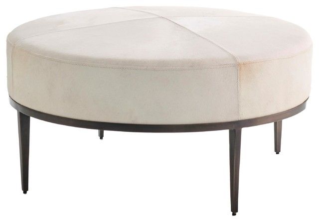 Luxe Modern Minimalist Ivory Hair Hide Ottoman, Coffee Table Leather Round  Iron – Transitional – Footstools And Ottomans  My Swanky Home | Houzz Throughout Ivory Faux Leather Ottomans (View 9 of 15)